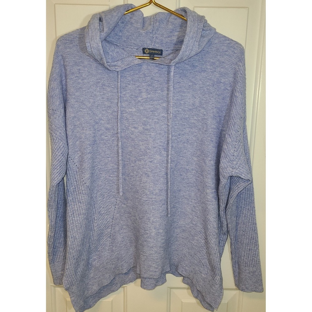 Democracy Womens L Light Blue Pullover Hoodie Lightweight Drawstring Sweatshirt